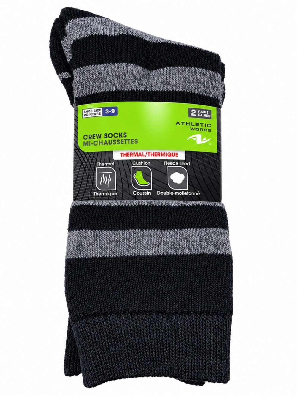 Athletic Works Striped Crew Socks - Black & Gray